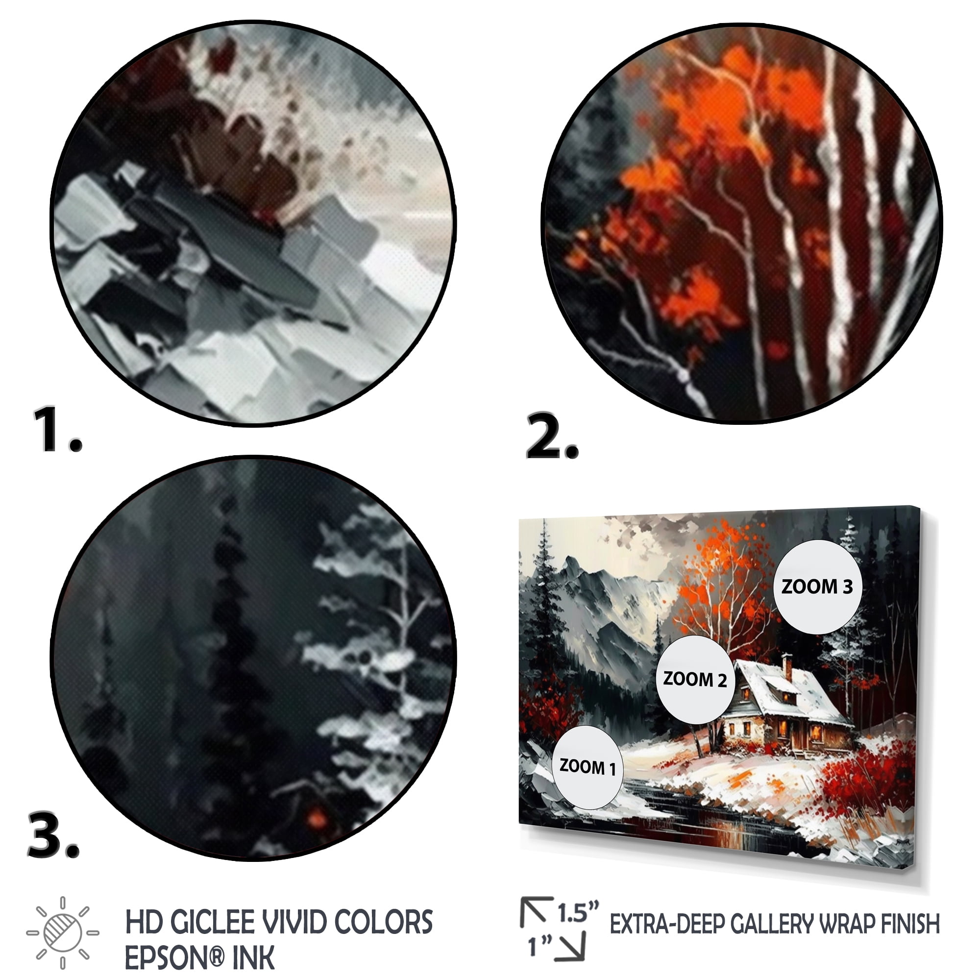 Designart Monochrome Orange Cottage In Winter V Canvas Wall Art