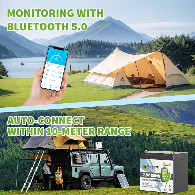 キャンピングカー アウトドア Lifepo4 12v100A TCBWORTH 12V 100Ah LiFePO4 Battery Bluetooth, 22NF Lithium Battery