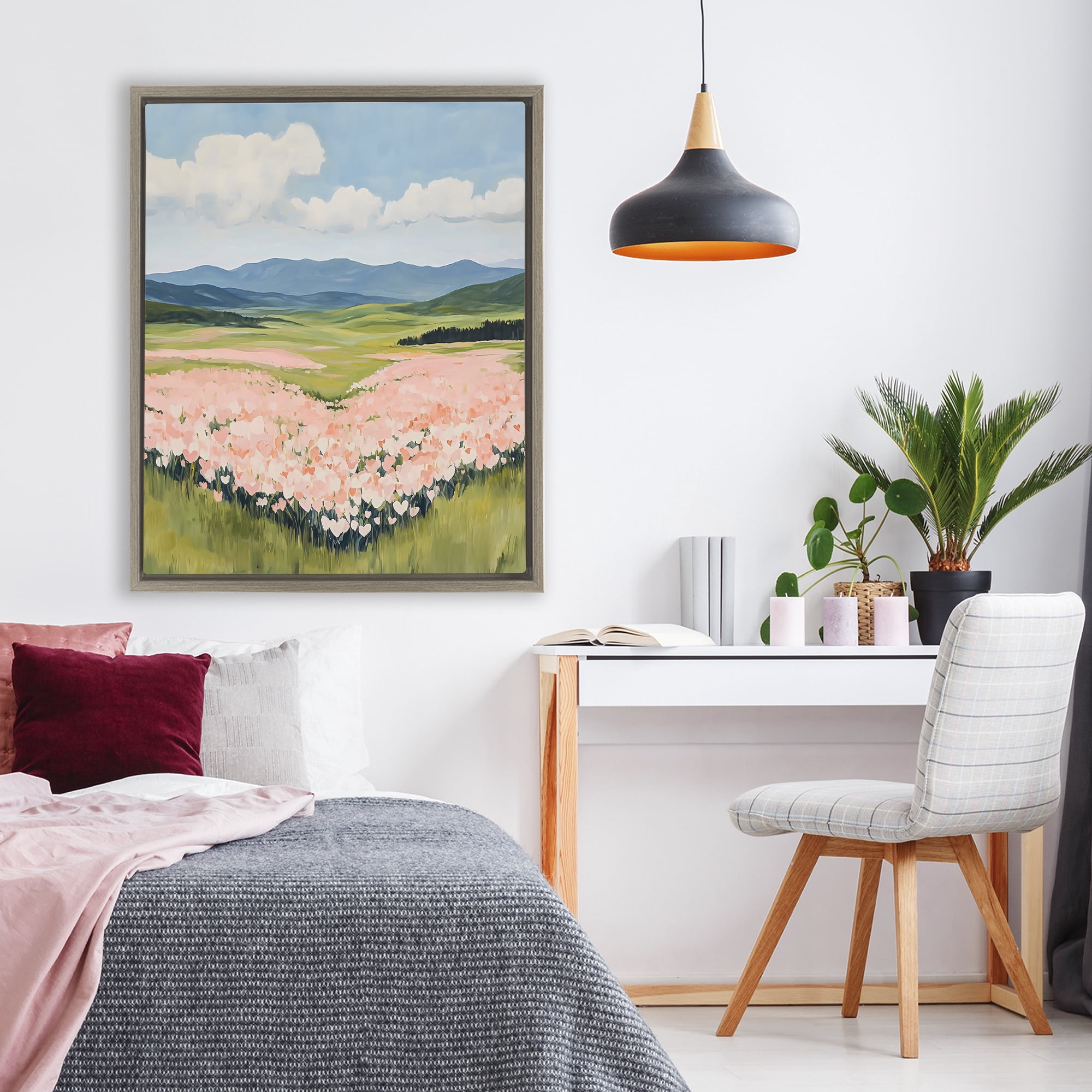 Stupell Industries Heart Shaped Flower Field Brown Framed Floater Canvas Wall Art, design by The Prints Vibe