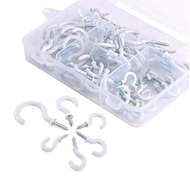 Paquete de 70 ganchos pequeños para tazas, color blanco, para exteriores, para colgar luces de cadena, para patio, de madera, con tornillos, para colgar tazas de café en el techo, para uso en casa,