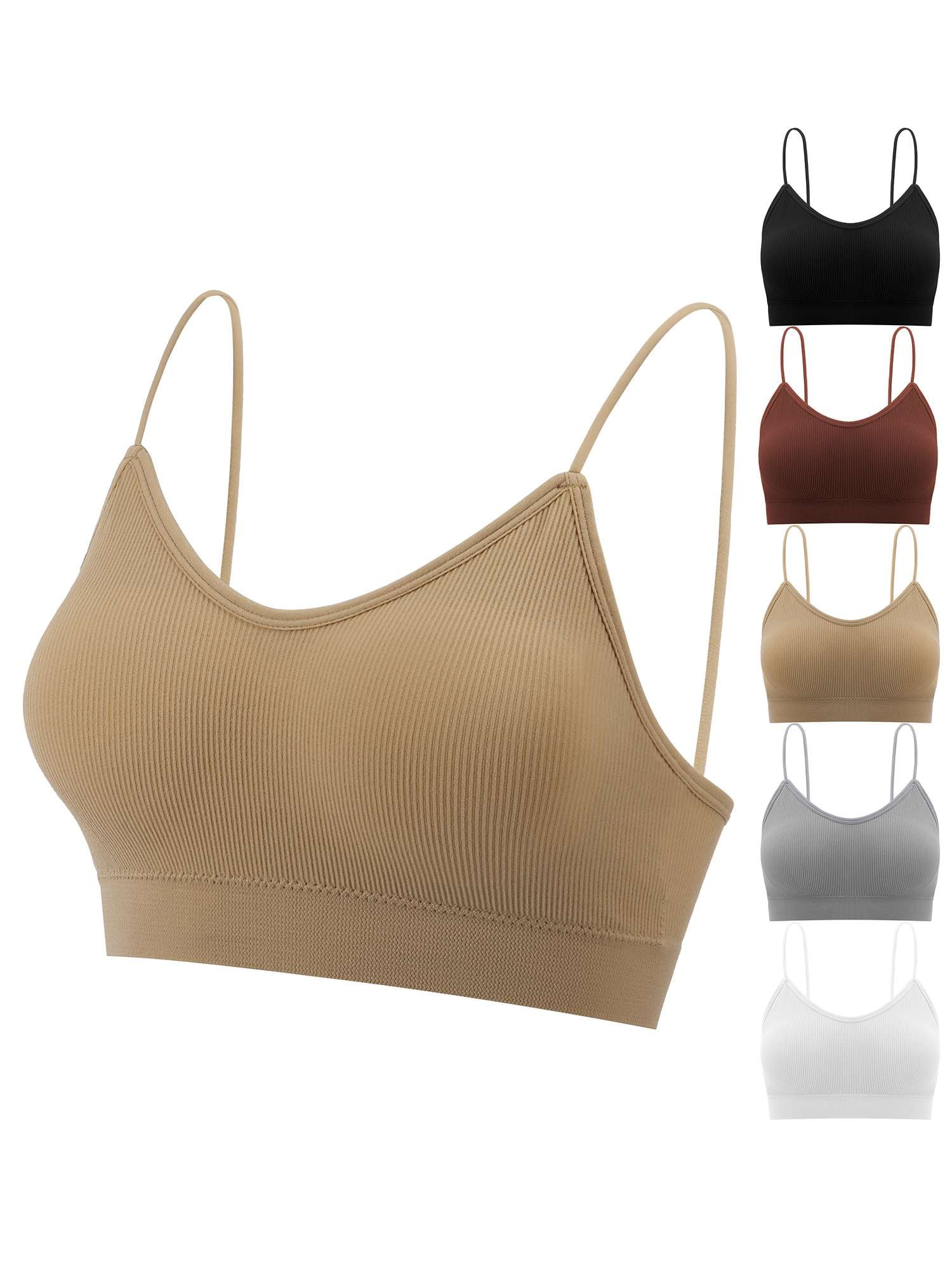Spencer 5 Pieces Women V Neck Cami Bra Bralettes Padded Seamless Bralette Straps Sleeping Bra Pullover Style Tank Top Bra "Multicolor"