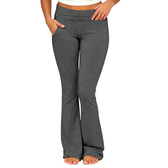 Lmueinov Flare Leggings for Women Fold Over High Waist Bootcut Yoga Pants with Pocket Slim Fit Soft Stretchy Lounge Trousers Daily Workout Casual Wear