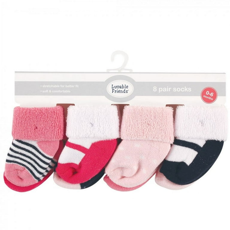Luvable Friends Baby Girl Newborn and Baby Terry Socks, Navy Mary