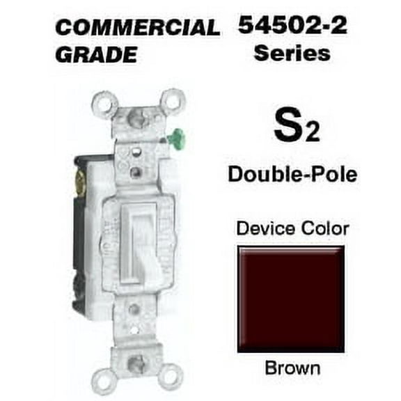 Leviton 54502-2 15 Amp Double-Pole Toggle Switch Commercial - Brown
