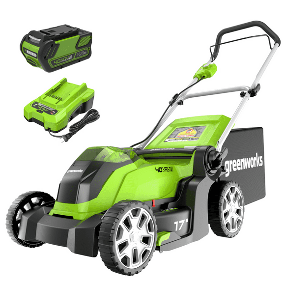 Greenworks 40V 17" Tondeuse à Gazon Sans Fil, Batterie 4.0 AH et Chargeur Inclus [75+ Outils Compatibles]