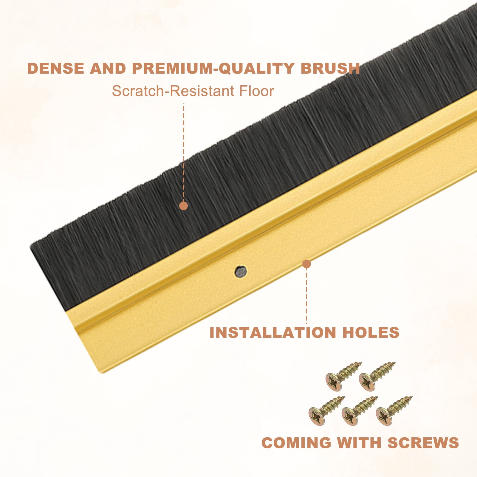 Uxcell Door Brush Sweeps H-shape Aluminum Alloy Holder Door Sweep for Bottom of Door Seal Garage Gold 3.54" x 39.37"