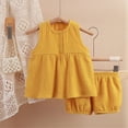 thumbnail image 4 of Xudanell Preemie Clothes Girl Solid Color Girls 2 Piece Outfits Flutter Ruffle Sleeve Round Neck Crewneck Top Print Elastic Shorts Casual Yellow 12-18 Months, 4 of 4