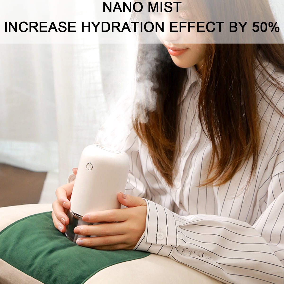 Small Humidifier, 500ml Portable Mini Humidifier, Personal Cool Mist Dual Jet Humidifiers, Dual Mist Ports, Auto Shut-Off, Desk Humidifier for Baby Bedside Travel Plant Car-White