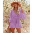 thumbnail image 3 of Women's Lace Crochet Romper Dress,Batwing Sleeve Backless Ruffle Dresses,Buttons Down Swing Beach Dress, 3 of 10