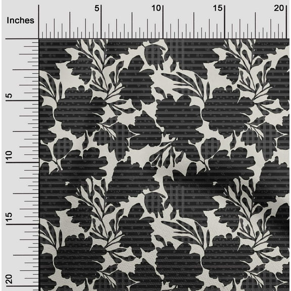 oneOone Cotton Jersey Black Fabric Stripe & Floral Artistic Craft Projects Decor Fabric Printed By The Yard 58 Inch Wide