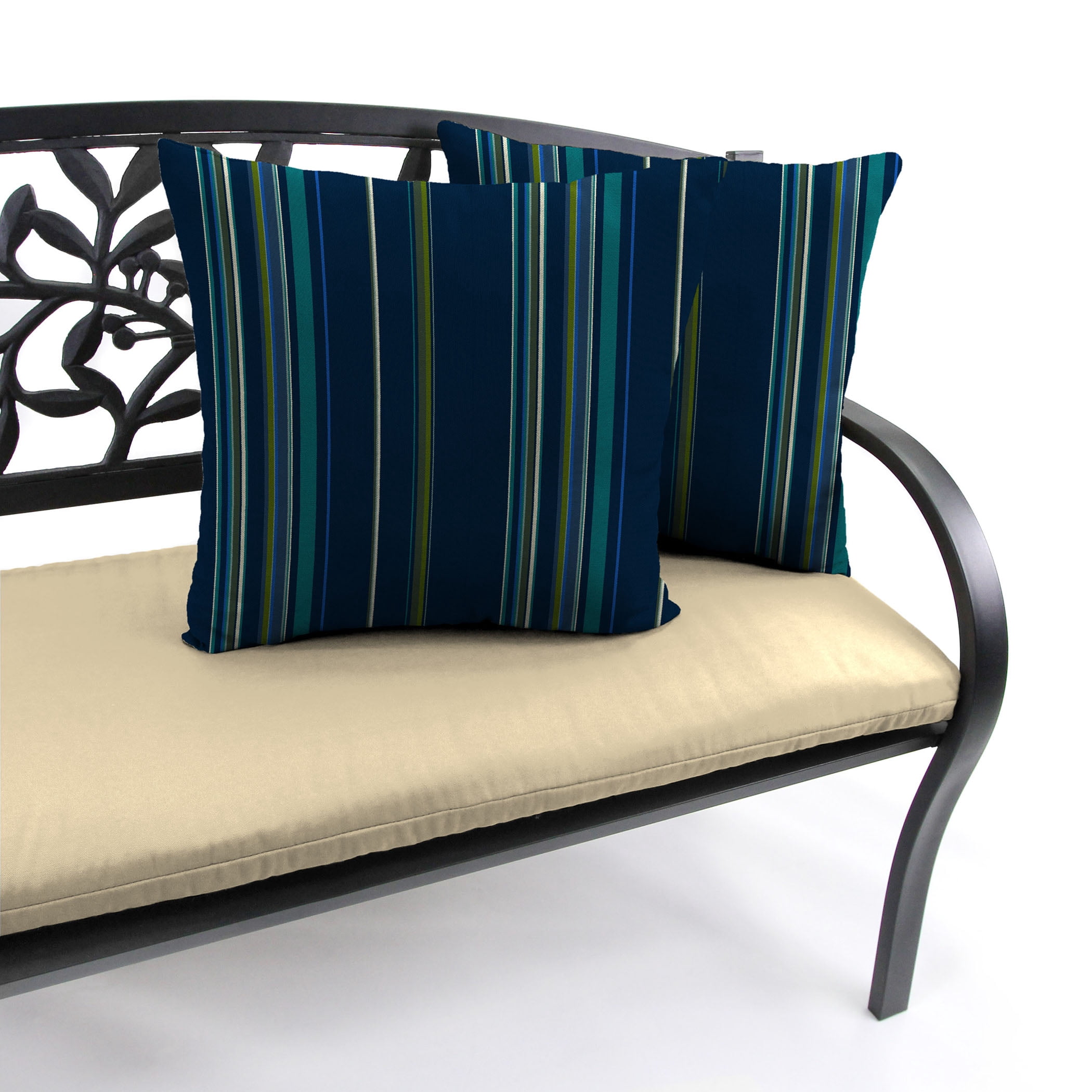 Jordan Manufacturing Sunbrella 16" x 16" Stanton Lagoon Navy Stripe Square Outdoor Throw Pillow