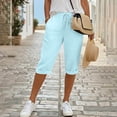 thumbnail image 4 of Qiopertar Women's Casual Drawstring Elastic Waist Faux Denim Capri Pants Solid Color Fashion Cropped Trousers Relaxed Fit Spring Summer Comfy Pants, Light Blue XL, 4 of 6