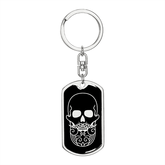 Calavera Mexican Sugar Skull 41 Stainless Steel or 18k Gold Premium Swivel Dog Tag Keychain
