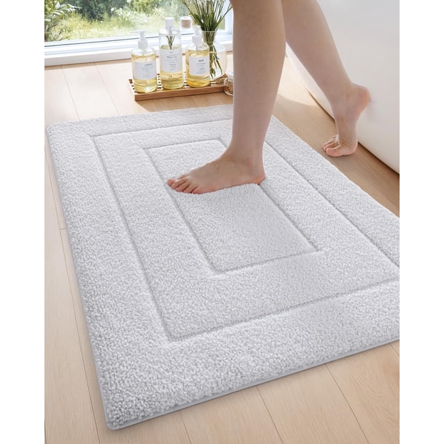 Alfombra de baño DEXI, blanca, antideslizante, lavable, 80 x 50 cm