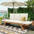 thumbnail image 2 of Outdoor Daybed Sofa with Adjustable Armrest, Expandable Wood Chaise Lounge with Water-resistant Cushions and Pillows, Multifunctional Patio Sofa Set for Balcony Poolside Backyard, Natural+Beige, 2 of 9