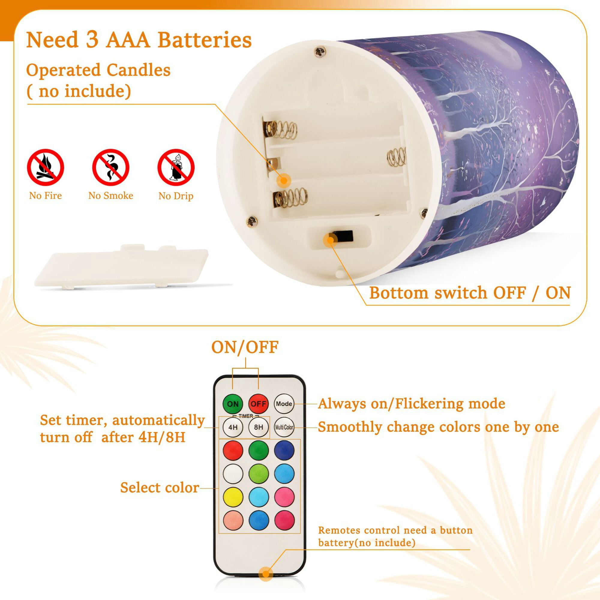 Yayeee Flameless Candles with Remote Flickering Battery Operated Multi Color Changing, Purple Forest