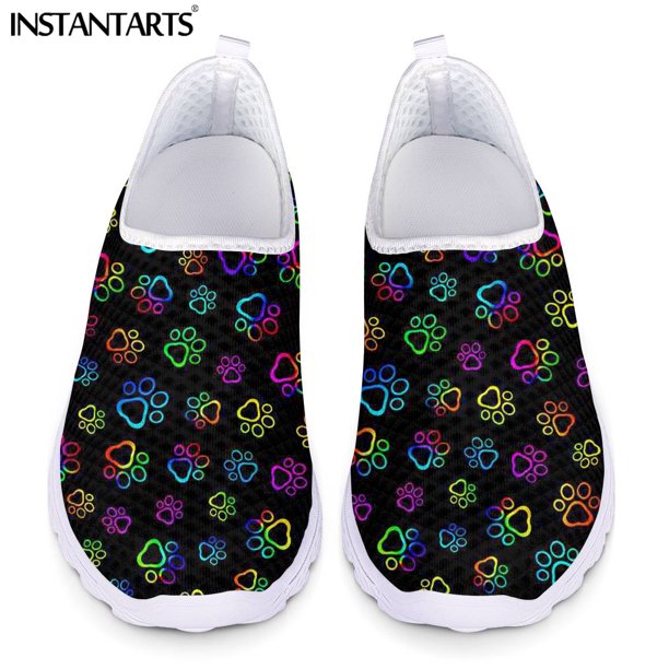 Zapatillas de deporte de malla sin cordones de nuevo estilo para mujer, zapatos planos con dibujos de huellas de perro para adolescentes, zapatos para exteriores para niñas, zapatillas para mujer