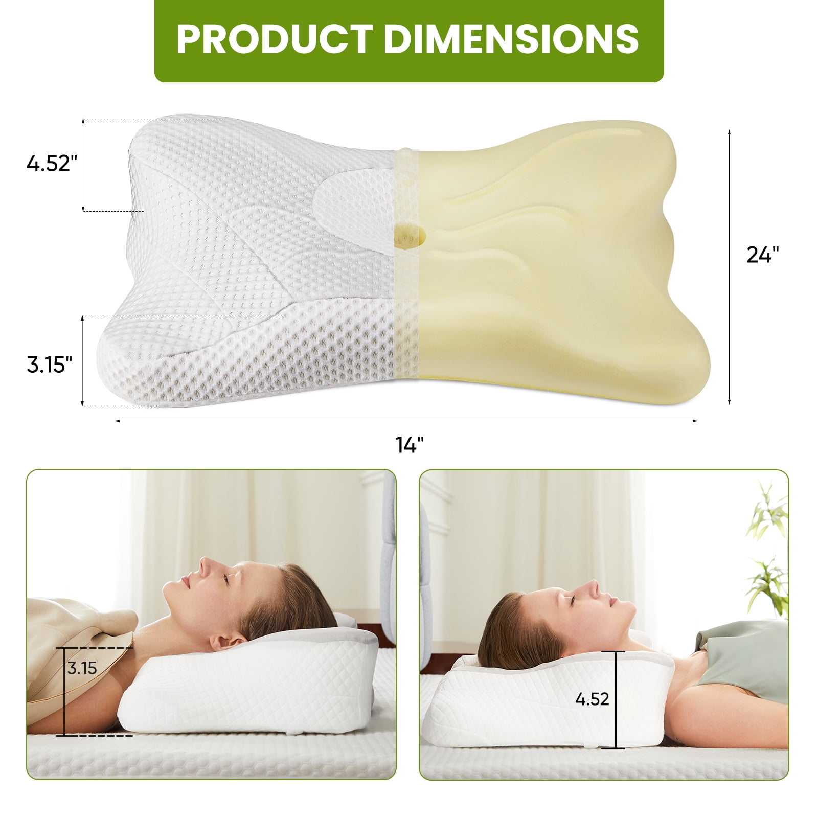 ZUNMOS Orthopedic Cervical Pillow for Neck Pain Relief, White