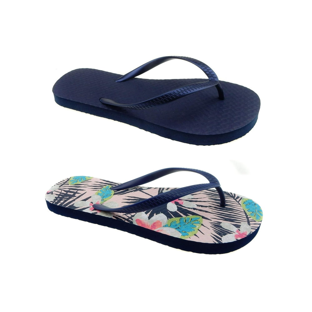Time and Tru - Women's Time And Tru Hibiscus Print 2 Pack Flip Flop ...