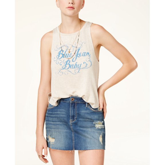 American Rag Juniors Blue Jean Baby Graphic Tank Top Oatmeal Combo M