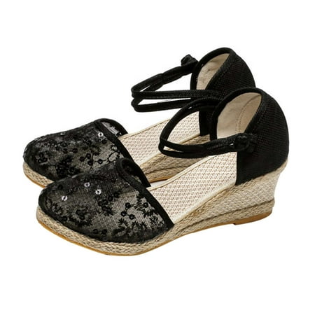

Women s Espadrille Wedge Sandal Ankle Strap Wedge Comfort Heeled Sandal Open Toe Sandals Clearance Sales Women s Sandals Wedge Heels Heightening Shoes Mesh Point Hemp Buckle Casual Shoes
