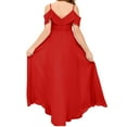 thumbnail image 2 of V Neck Junior Bridesmaid Dresses Long Off-Shoulder Chiffon Flower Girl Dress for Teen Girls Party Pageant Gowns-Red-6Y, 2 of 9