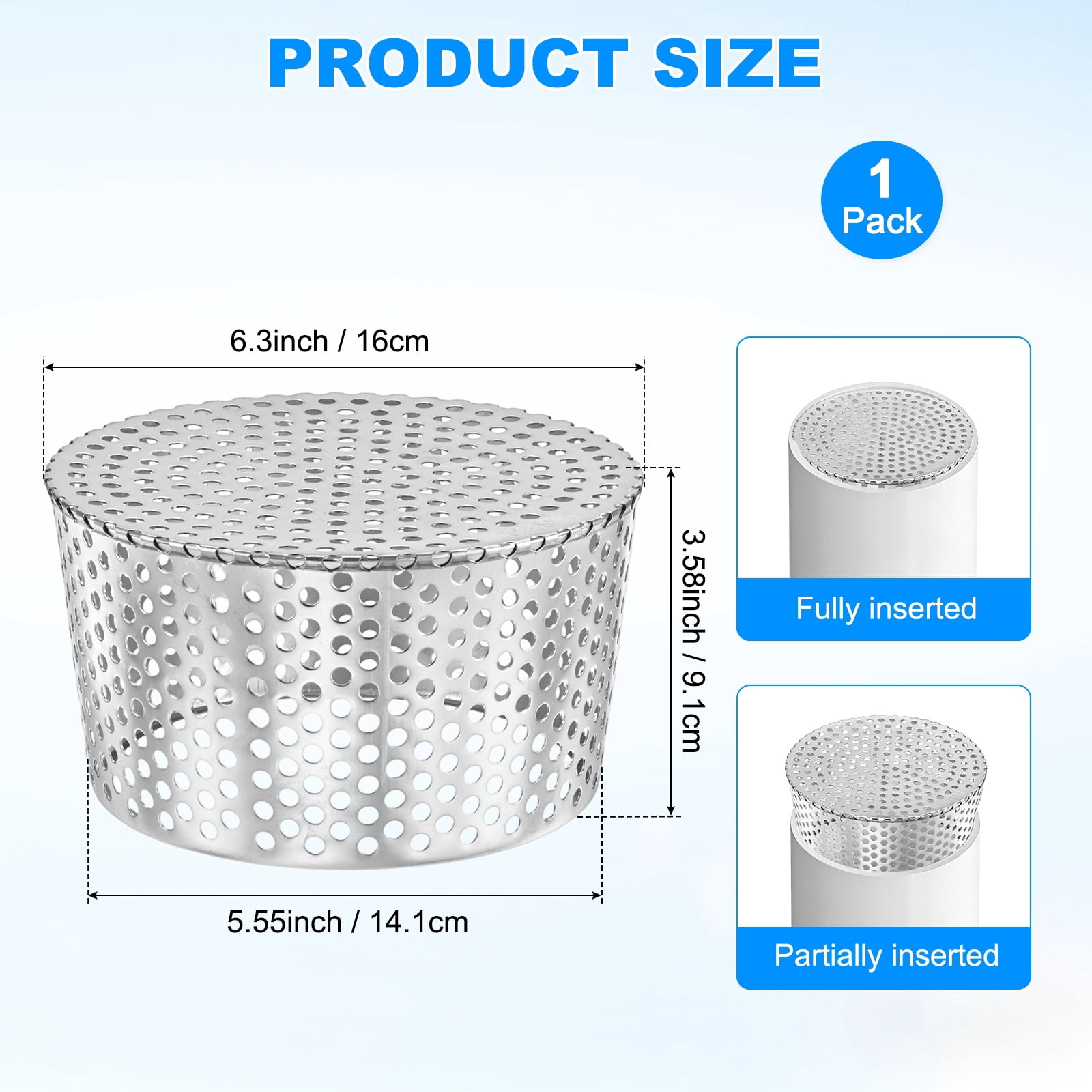 Uxcell 1-Pack Termination Mesh Screen Vent Covers, 6.3–5.55 Inch ID Stainless Steel Conical Exhaust Pipe Cover Strainer for Preventing Leaves/Birds from Entering