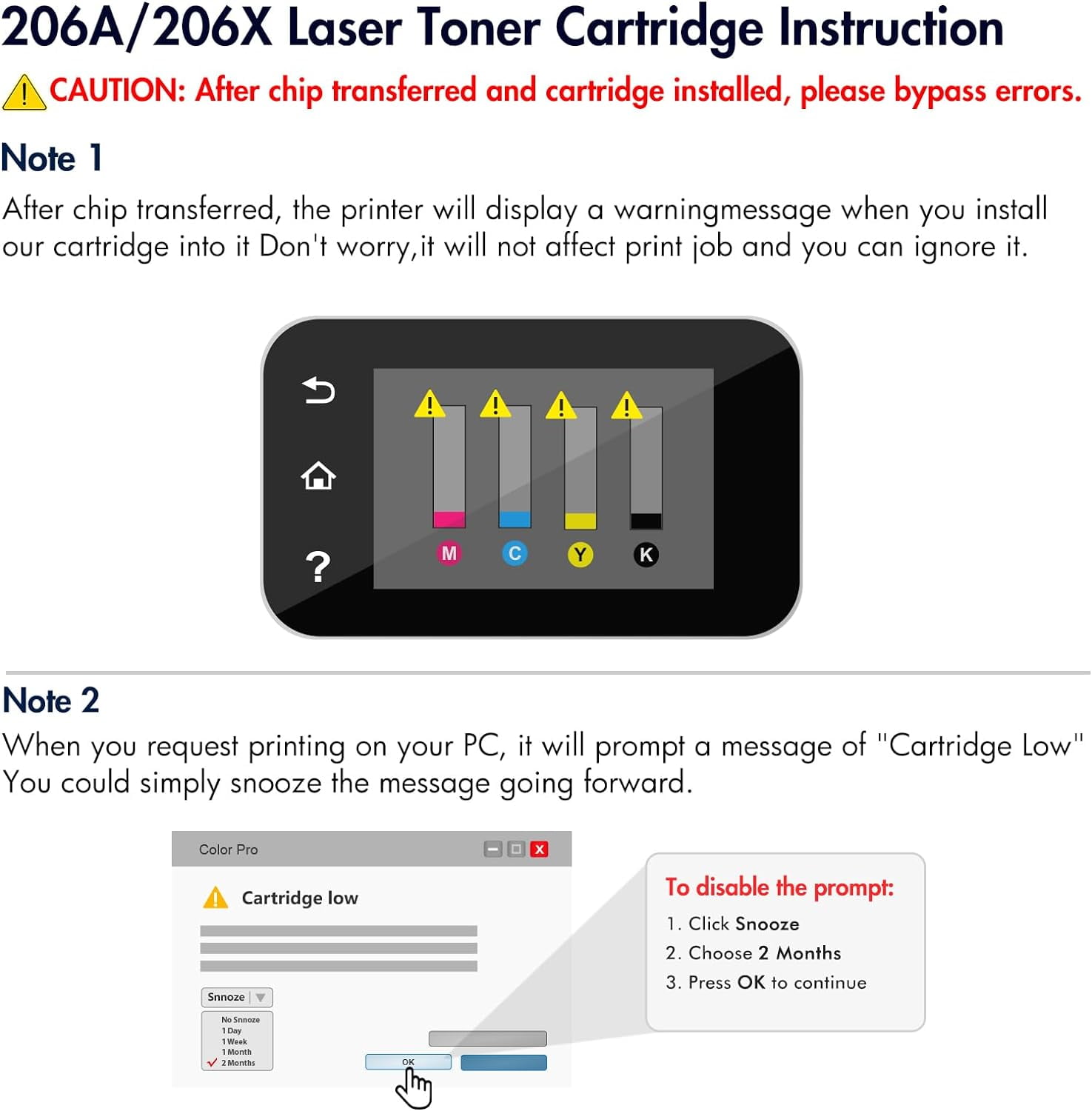 NO Chip! 206X 206A 4-Pack Toner Cartridge Compatible for 206 206X 206A W2110A W2110X Color Laserjet Pro MFP M283fdw M255dw M283cdw M283 M255 Printer Ink (Black Cyan Yellow Magenta)