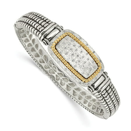 Roy Rose Jewelry Shey Couture Collection Sterling Silver with 14K Yellow Gold 1/4-Carat Diamond Bangle Bracelet 7'' Length