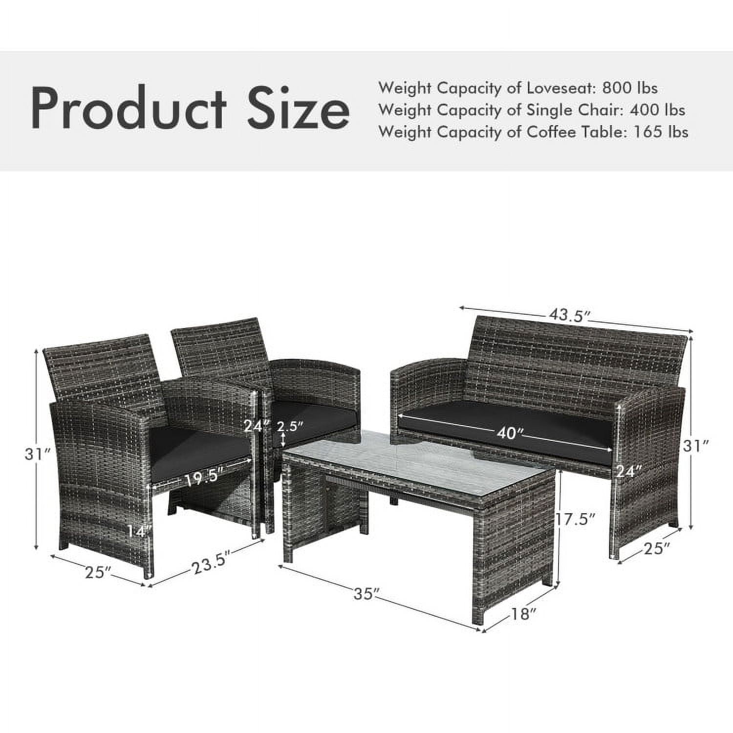 Aimee Lii 4 Pieces Wicker Patio Furniture Set with Cushions, Wicker Outdoor Sectional, Black Aimee Lii 4 Pieces Wicker Patio Furniture Set with Cushions, Wicker Outdoor Sectional, Black