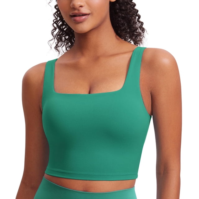 Sujetador deportivo CRZ YOGA Butterluxe para mujer, cuello cuadrado, color verde cascadia