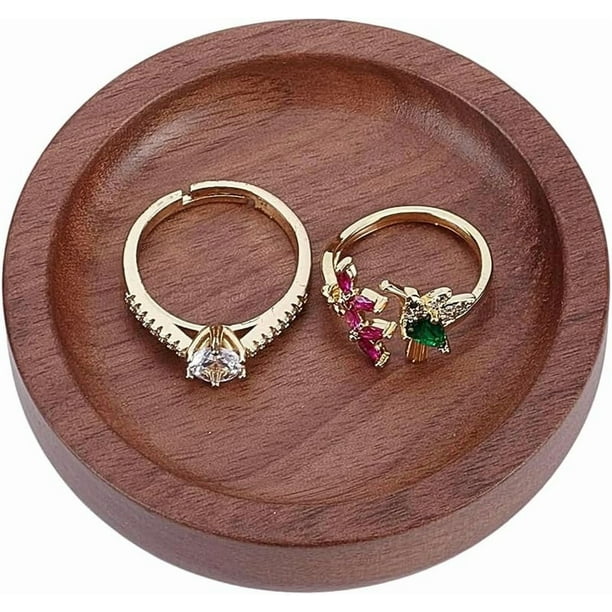 1 bandeja redonda pequeña de madera para anillos, con forma de camello. Organizador de anillos de boda. Caja de joyería. Plato. Mini expositor de joyas.
