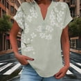 thumbnail image 2 of Enjoytime Short Sleeve Tops for Women Floral Printed V-Neck Button Down Shirts Summer Spring Trendy Casual Plus Size Blouse Khaki XL, 2 of 6