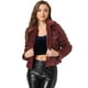 thumbnail image 1 of Abrigo de piel sintética para mujer, chaqueta, cuello de punta, mullido, frente abierto, cálido, prendas de vestir de invierno Borgoña XS, 1 of 6