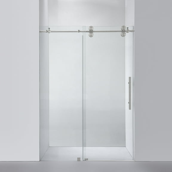 Vinnova Villena 52" W x 78" H Single Sliding Frameless Glass Shower Door Brushed Nickel