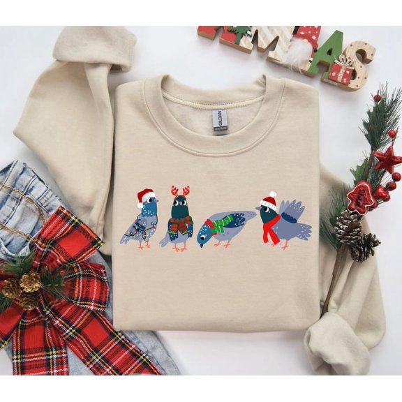 Christmas Pigeon Shirt Funny Bird Animal Lover Winter Clothing Merry Christmas Lights Pajamas Shirt New Year Ugly Sweater Xmas Gift For Her