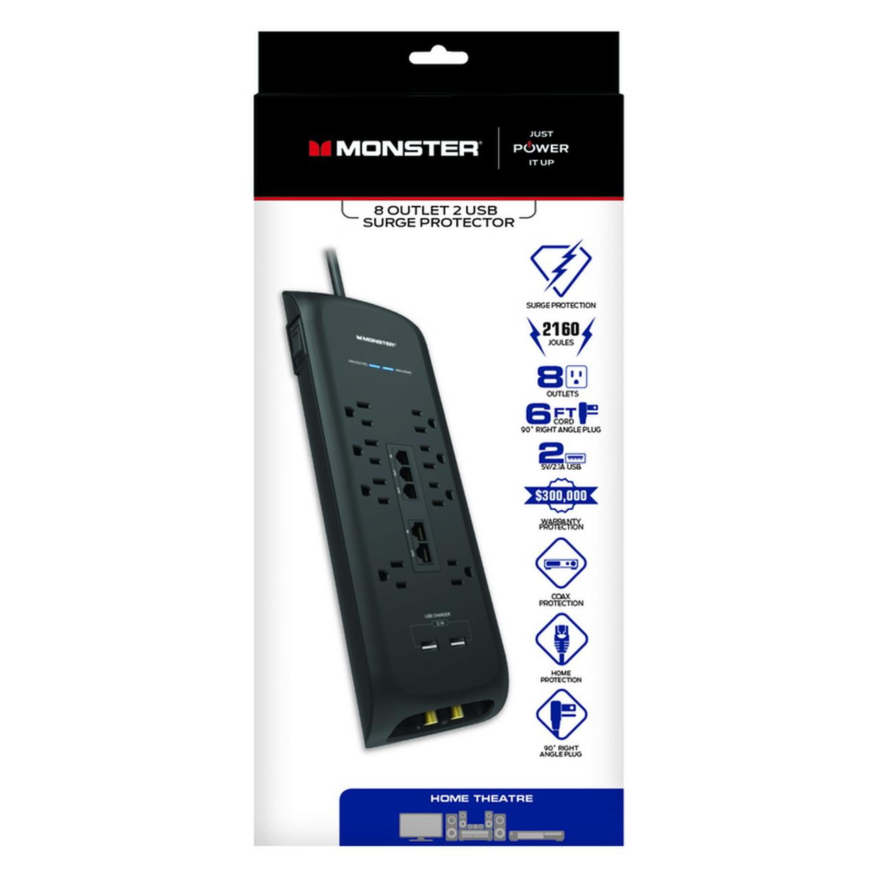 Monster 3001109 6 ft. 8 Outlets Power Strip with Surge Protection, Black
