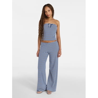 No Boundaries Striped Tube Top and Pants Set, 2-Piece, Women's XXS-XXL
