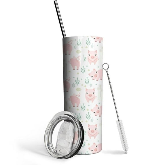Pig Gifts for Pig Lovers - Pig Tumbler Pig Cup with Lid and Straw - 20 Oz Stainless Steel Insulated Water Bottle - Birthday Christmas Gift
