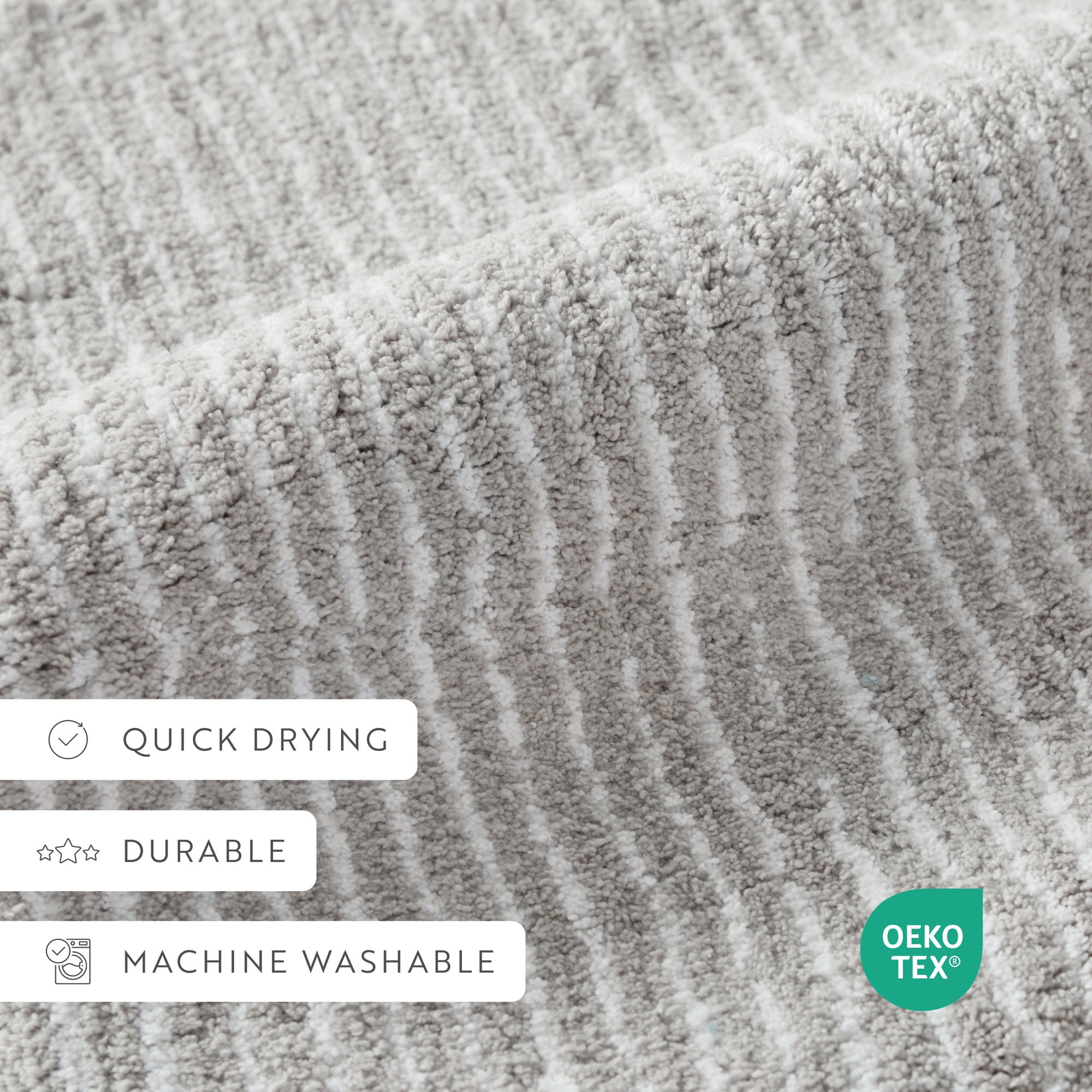 Noble Linens Pinstripe Cotton Bath Mat, 34 in x 21 in, Light Gray