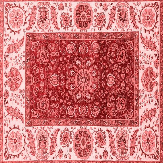 Ahgly Company Machine Washable Indoor Square Abstract Red Modern Area Rugs, 4' Square