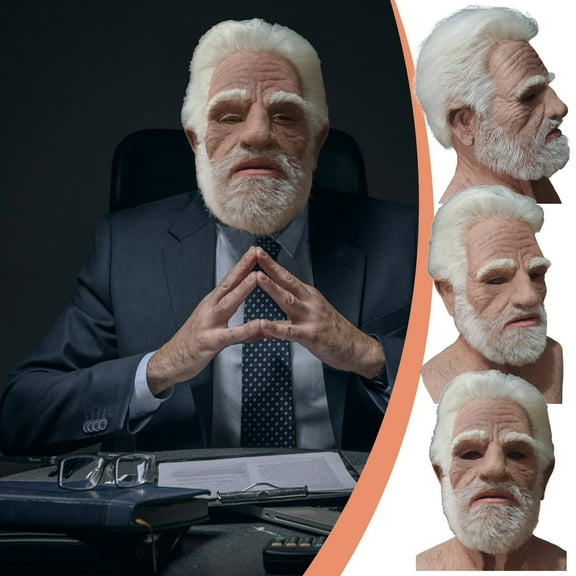 Realistic Old Grandpa Mask with Wig - Halloween Costume, , Elderly Face Cover for Parties, Durable Emulsion Material, Lifelike Wrinkles & Beard, Perfect for Masquerade & Themed Events