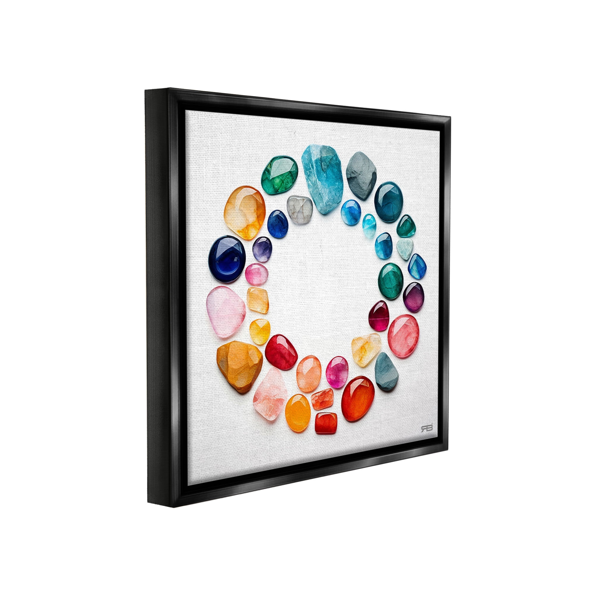 Stupell Industries Gradient Gemstones in Circle Landscape Painting Black Floater Framed Canvas Art Print Wall Art, 18 x 18