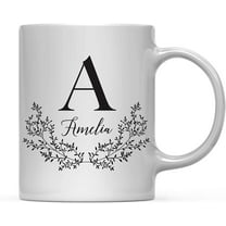 CTDream Personalized 11oz. Coffee Mug Gift, Vintage Boho Black Leaves Botanical Arrangement, Monogram Letter and Name, 1-Pack, Custom Letter Name, includes gift box