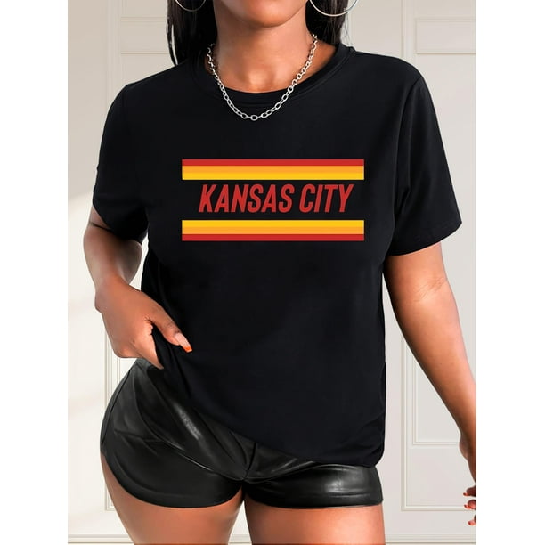 Camiseta Para Mujer De Verano Para Uso Diario, Viajes, DesplazamientosChic Colorful Letter Print Casual Tee for Women - Crew Neck, Short Sleeve, Breathable Polyester - Perfect for Spring/Summer/Fall
