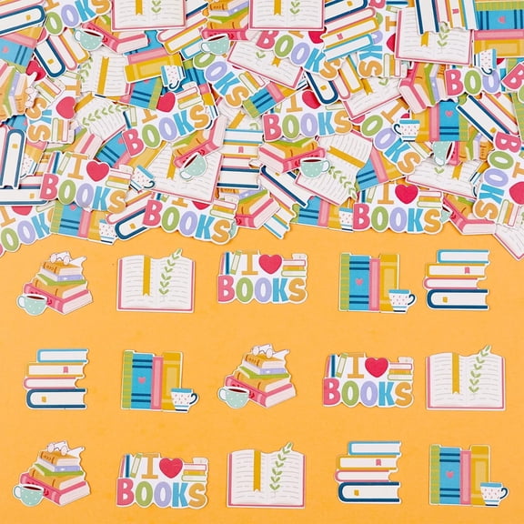 JOYMEMO 200 Pieces Book Theme Confetti, Groovy Hippie Paper Confetti Double Sided Printing for School Library Reading Themed Party Decorations Supplies