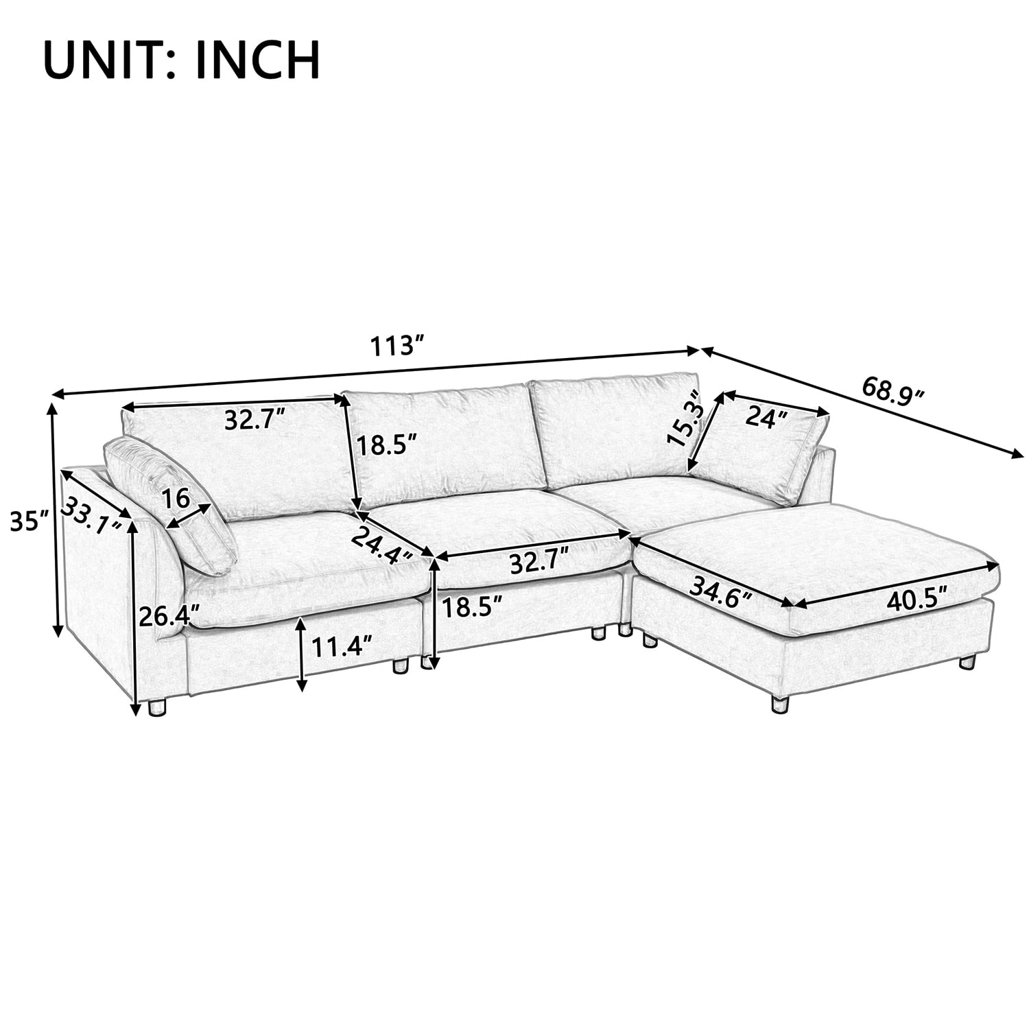 Kadyn Upholstery Convertible Sectional Sofa, L Shaped Couch with Reversible Chaise for Bedroom, Gray