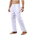 thumbnail image 1 of Pantalones de lino y algodón para hombre, pantalones holgados informales, transpirables, de Color sólido, con cordón, para correr, Yoga, holgados, 1 of 5