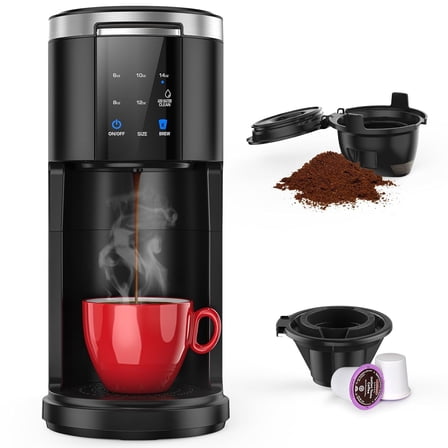 Single Serve Coffee Maker,  Cup Coffee Brewer for  and Ground Coffee, Capsule Coffee Machine with  Water Tank, Instant-Heat