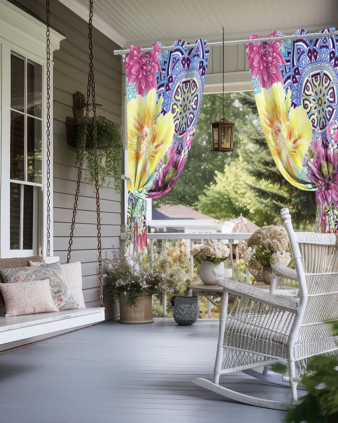 Outdoor Curtains for Patio, Bohemian Mandala, Waterproof Blackout Outside Curtain for Porch/Pergola/Gazebo, Vintage Colorful Boho Floral Chic Ethnic Thermal Insulated Drapes, 1 Panel, 54 x 84 Inch